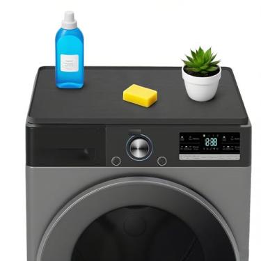 Imagem de WGFOIP Capas de lavadora e secadora para a parte superior, tapete protetor antiderrapante de 60 x 60 cm para lavanderia, com bordas elevadas (preto)
