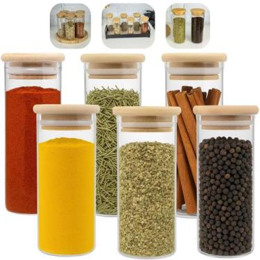 Imagem de Kit 6 Potes De Vidro Para Tempero Organizador Com Tampa de Bambu 160ml
