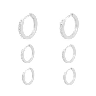 Imagem de VIRENZA Kit 3 Brincos Argolas com Pedras Folheado a Prata 925