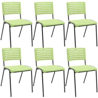 Imagem de Kit 06 Cadeiras Empilhável Fixa Escritório Multiuso Base Preta Kimi P03 Verde Claro - Lyam Decor