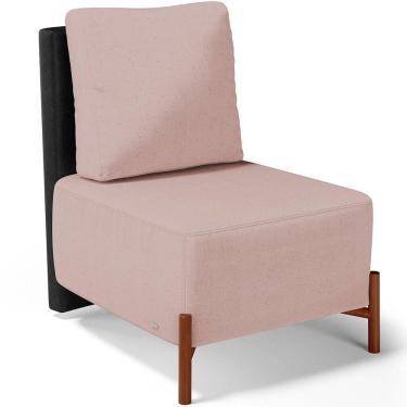 Imagem de Poltrona Decorativa Sala de Estar Living Pés Madeira Hungria L02 Couríssimo Preto Linho Rosê - Lyam