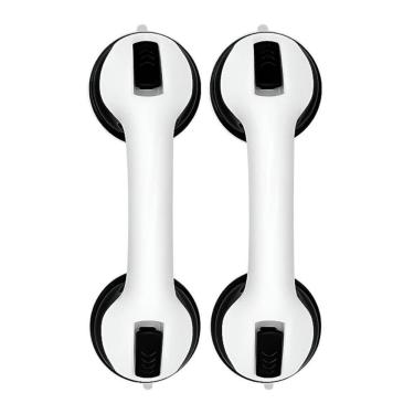 Imagem de Kit 2 Barra De Apoio Com Ventosa Suporte Sanitário Portátil Idosos Deficientes 29x10cm Banheiro Preto