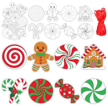 Imagem de Whaline 80Pcs Color Your Own Christmas Card Paper Craft for Kids DIY Coloring Gingerbread Man Candy Blank Hanging Tag with Ribbon for Art Crafts Holiday School Xmas Party Decor