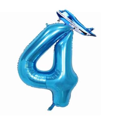 Imagem de 40inch Numbers Airplane Balloon 4 Blue，Airplane 4th Birthday Party Balloons，Airplane Balloons for 4th Birthday，Kids Airplane 4 Birthday Party Decorations Supplies (Blue 4)