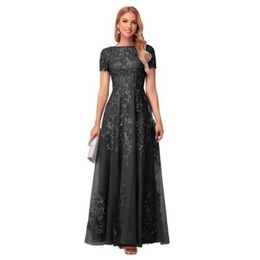 Imagem de Vestido Mãe da Noiva YOFF Black Sequin Tule Lace