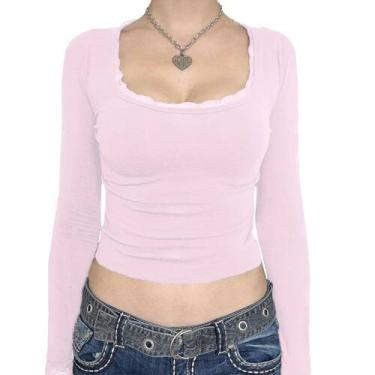 Imagem de Camiseta feminina Pivanzore com gola quadrada e manga comprida preta