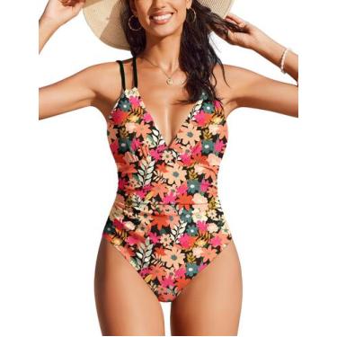 Imagem de Maiô de peça única AI'MAGE com decote em V franzido com estampa floral