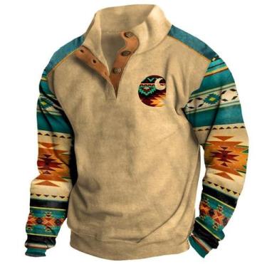 Imagem de Moletom ZOCAVIA Western Aztec para homens cáqui tamanho XL