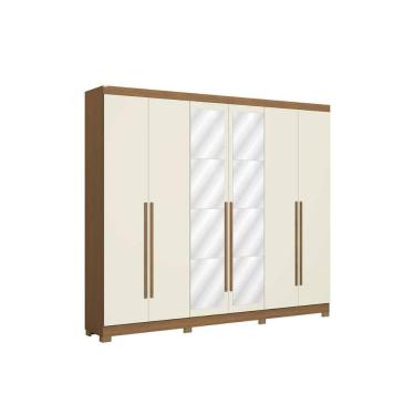 Imagem de Guarda Roupa Casal 6 Portas (2 c/ Espelho) e 3 Gavetas c/ Pés CB01T580 Canela/Off White - Kappesberg