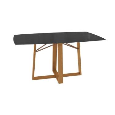 Imagem de Mesa de Sala Jantar Elma Premium Madeira Maciça c/ Tampo Madeirado c/ Vidro 170x90cm Carvalho/Preto Fosco - Kappesberg