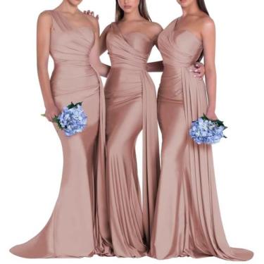 Imagem de Vestido de dama de honra Rjer One Shoulder Mermaid Satin Dusty Rose