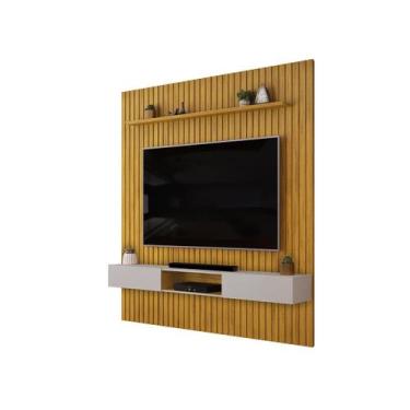 Imagem de Painel Ripado Com Rack Suspensa Para Tv Até 75 Sala Moderna Com Home B
