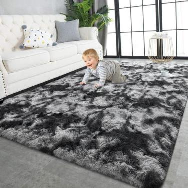 Imagem de Alfombra TWINNIS de Peluche Shaggy 152x213 cm Negro Gris