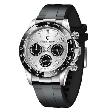 Imagem de Pagani Design Relógios masculinos, relógio de quartzo de movimento japonês, pulseira de borracha impermeável de 100 m, espelho de safira, calendário luminoso, Prata, 40MM, Esporte
