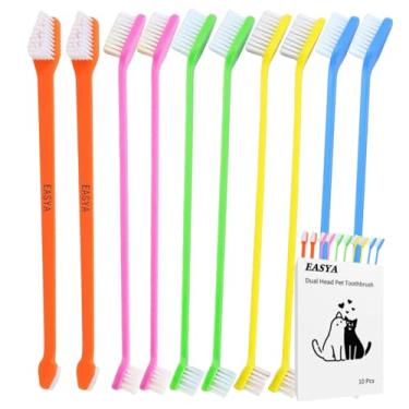 Imagem de EASYA Escova de dentes para cães de estimação de cabeça dupla para cães pequenos/cerdas macias, escova de dentes de cabo longo, limpeza de dentes/escovas de dentes a granel (Mixed10 recentemente