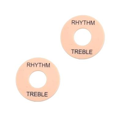 Imagem de DIAO79NI Pro autoadesivo LP guitarra interruptor interruptor placa arruela captador anel agudo ritmo para guitarra elétrica estilo Les Paul EUA, creme vintage com palavras pretas (conjunto de 2)