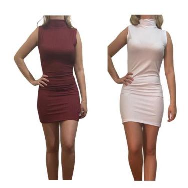 Imagem de KIT C/2 Vestidos Gola Alta Canelado - Emporio J, Vinho, Branco, Unico