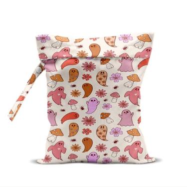 Imagem de Bolsa impermeável para roupas de banho, viagens, cosméticos, bolsas de maquiagem, academia, artigos de higiene, carrinho de bebê, bolsas de praia de viagem reutilizáveis (flores de cogumelo fantasma)