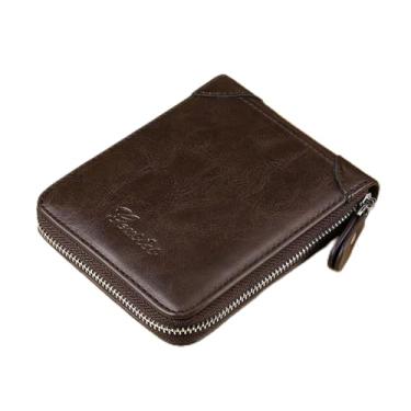 Imagem de Carteira masculina, carteira de couro com zíper, bolso frontal, presente masculino, RFID, Marrom, Clássico