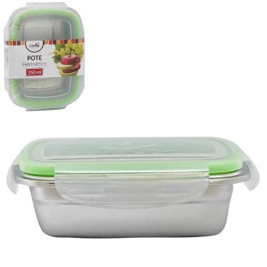 Imagem de Pote Inox Retangular 350Ml Com Tampa Hermética E Trava
