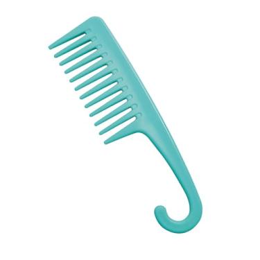 Imagem de Pentes de dentes largos com gancho, pente de chuveiro com pega para mulheres e meninas, ideal para cabelos molhados e secos, cabelos cacheados e longos (azul/2 peças)