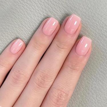 Imagem de Kit de unhas de pressão quadrado curto nude cola falsa conjunto de unhas com design cobertura completa bastão falso artificial em unha de acrílico para mulheres uso diário 24 peças