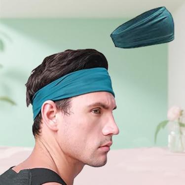 Imagem de Faixas de cabelo esportivas, 1 peça de faixas de cabelo masculinas, absorventes de suor, respiráveis, antiderrapantes, adequadas para corrida, basquete, futebol, tênis, ioga, ampla (azul profundo)