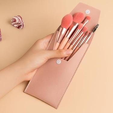 Imagem de Conjunto de 8 peças de mini pincéis de maquiagem – Pincéis cosméticos de cerdas macias tamanho viagem para iniciantes (rosa)