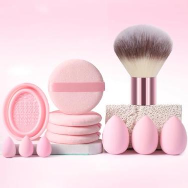 Imagem de Conjunto de ferramentas de maquiagem com 12 peças, incluindo esponja de maquiagem, mini esponja redonda e solta, escova de pó para pó 、 Tigela de limpeza de pincéis de maquiagem