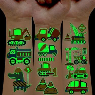 Imagem de 12 folhas de adesivos luminosos de tatuagens com tema de caminhão de veículos, bolsas de festa, presentes de brinquedo para decoração de aniversário, presentes para jogos, adesivo de tatuagem falso