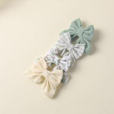 Imagem de 4 peças de laços de cabelo para mulheres, design de laço de poliéster estampado, grampos de cabelo verde bege grande acessórios de grampo de cabelo