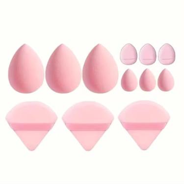 Imagem de 12 peças esponja de maquiagem veludo triângulo pó puff rosto puffs mini beleza ovo líquido base ferramentas maquiagem acessórios (rosa)