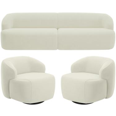 Imagem de Sofá 3 Lugares Curvo Orgânico com 02 Poltronas Para Sala Living 250cm Barolo L06 Veludo Bege - Lyam Decor