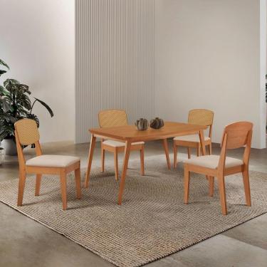 Imagem de Mesa De Jantar Copper 120cm Tampo Mdf Laminado 4 Cadeiras Veludo Creme/naturalle/naturalle