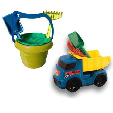 Imagem de Kit Caminhao Pa Rastelo Baldinho Praia Brinquedo Infantil Criança - AM