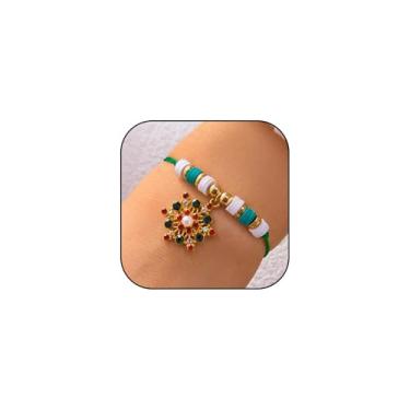 Imagem de Hremhoo Pulseira de Natal feminina com berloque ajustável com contas elásticas fofas festivas de Natal para presente, Medium, Liga de aço, Sem Pedra Preciosa