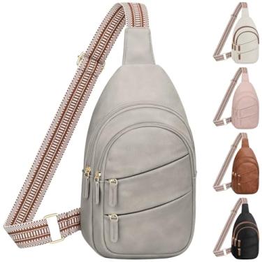 Imagem de Tenot Bolsas transversais para mulheres, bolsa tiracolo pequena, impermeável, bolsa transversal no peito, pochete para acampamento, trilhas, viagens, Cinza