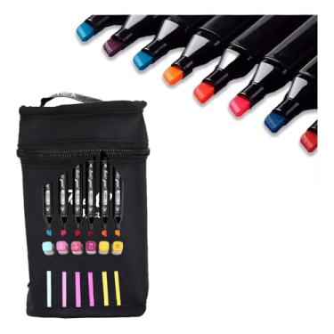 Imagem de Kit Marcadores Artísticos Profissionais, 24 Cores, Ponta Dupla com Estojo de Transporte, 15,24 cm, Canetas Permanentes para Colorir e Desenhar