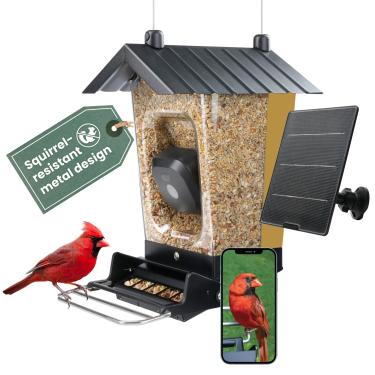 Imagem de Perky-Pet Alimentador inteligente de pássaros com câmera movida a energia solar - resistente a esquilos, capacidade de 1,5 kg, câmera de transmissão ao vivo WiFi HD 1080p ativada por movimento, SPCAM