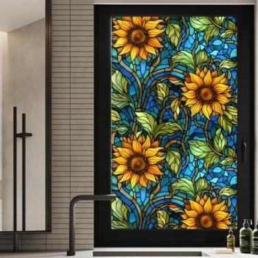 Imagem de Película de janela WBQMUNY Sunflower Stained Glass Privacy 45x100cm