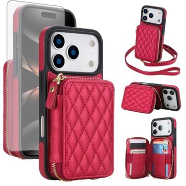 Imagem de Asuwish Capa de celular para iPhone 17 Pro Max 6,9 polegadas com protetor de tela de vidro temperado, alça transversal com bloqueio de RFID, suporte para cartão i Phone17 17Pro i17 ProMax 17ProMax