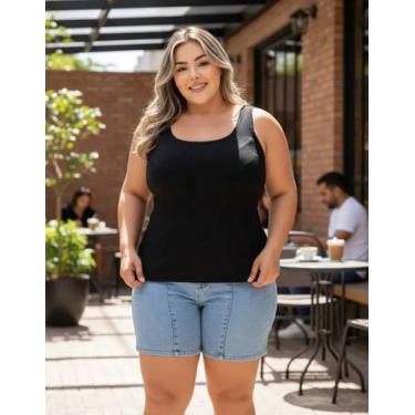 Imagem de Blusa Canelada Plus Size Feminina Alça Larga Regata Blusa Cavada Verão