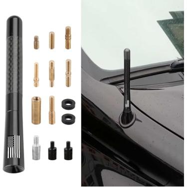 Imagem de Couslcd Antena curta de carro, antena de rádio automática de alumínio com bandeira americana de fibra de carbono de 4,7 polegadas para recepção AM/FM, antena de substituição universal para carro com 9