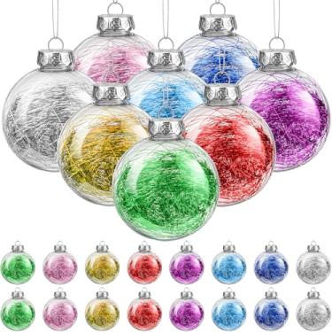 Imagem de Wettarn 24 bolas de enfeites de Natal de 8,5 cm, enfeite de plástico transparente para pendurar, faça você mesmo, bolas transparentes com tampa e corda para árvore de Natal, projetos de artesanato