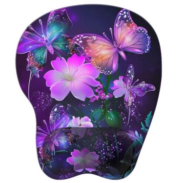 Imagem de Tapete de mouse com suporte de pulso antiderrapante de borracha para descanso de pulso mousepad 23 x 20 cm pequeno desktop notebook mouse pad para trabalho e jogos (M-borboleta roxa)