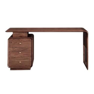 Imagem de Mesa de trabalho Mesa executiva moderna para escritório com 3 gavetas, escrivaninha de madeira nogueira preta armário arquivo para estudo e trabalho(S)