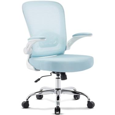 Imagem de Morkprism Cadeira de escritório, cadeira de mesa ergonômica com suporte lombar ajustável, cadeira executiva de malha com encosto alto com apoios de braços flip-up, cadeira executiva giratória de