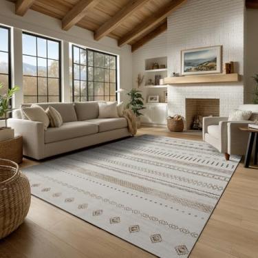 Imagem de Tapete lavável de 10 x 15 cm para sala de estar, tapete para quarto, boho macio de lã sintética retrô para sala de jantar, antiderrapante e resistente a derramamentos, tapete vintage estampado para