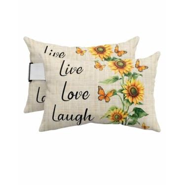 Imagem de Pacote com 2 capas de travesseiro para espreguiçadeira para ambientes externos, impermeável, girassol, borboleta, ajustável, fronha de encosto de cabeça, vintage, fazenda, decorativa, para cadeira de