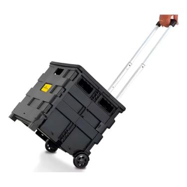 Imagem de Carrinho Organizador Dobrável com Tampa, Preto, Capacidade 45L, Suporta 24kg, Rodas Reforçadas, 37,5x38x33,5cm, para Compras e Transporte
